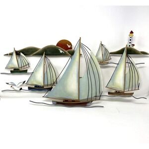 VTG Collections Etc Metal Wall Art Sailboat Sculpture Regatta 27x13 Hand-Painted